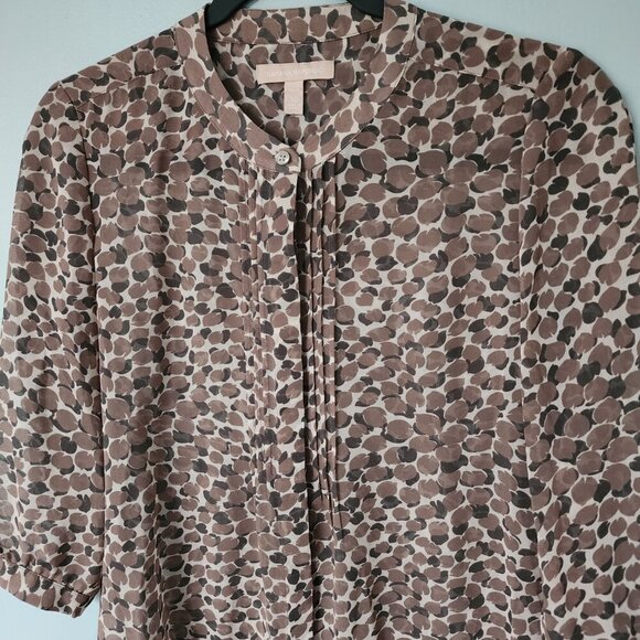 Banana Republic Top Womens XS Brown Teak Wood Print Petite Blouse - Picture 2 of 6